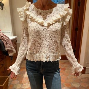 LoveShackFancy crochet ivory sweater size xs.